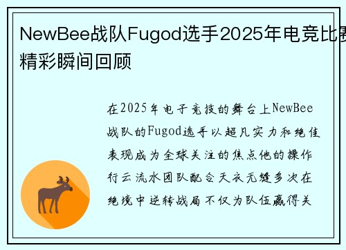 NewBee战队Fugod选手2025年电竞比赛精彩瞬间回顾